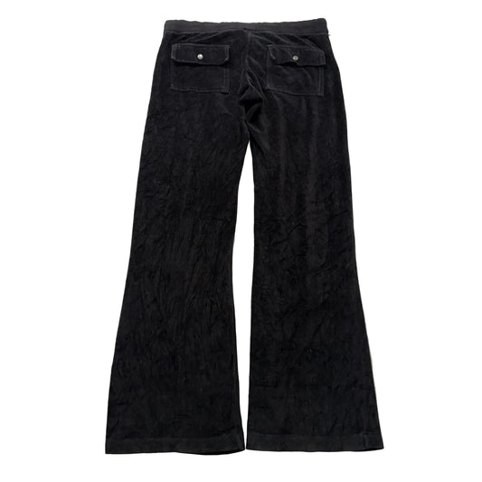 Vintage Juicy Couture Women's Black Flared Track Pants Back Snap Pockets Size L