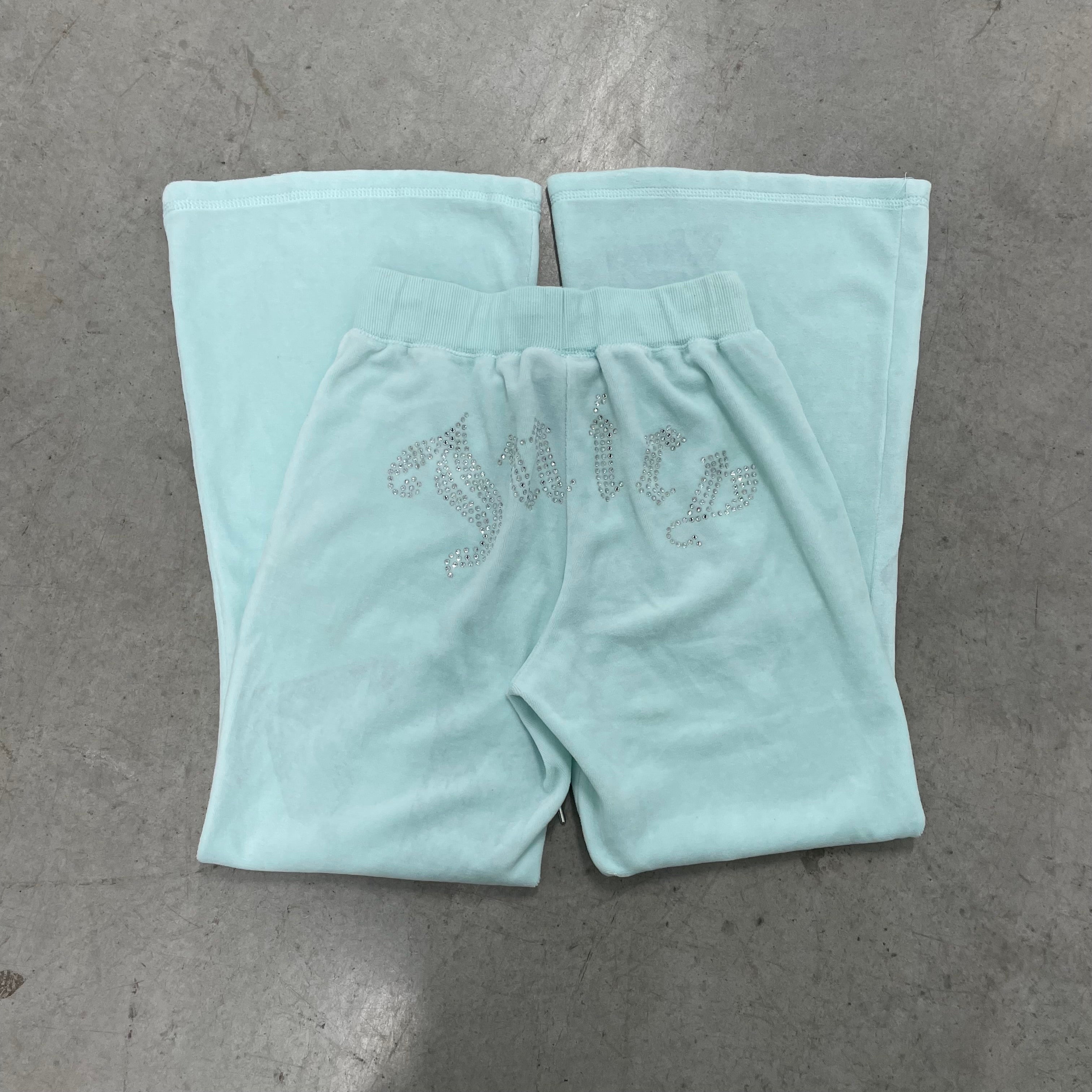 Light Blue Velour Juicy Couture X Forever 21 Flared Pants w/ RHINESTONE DESIGN SIZE XS