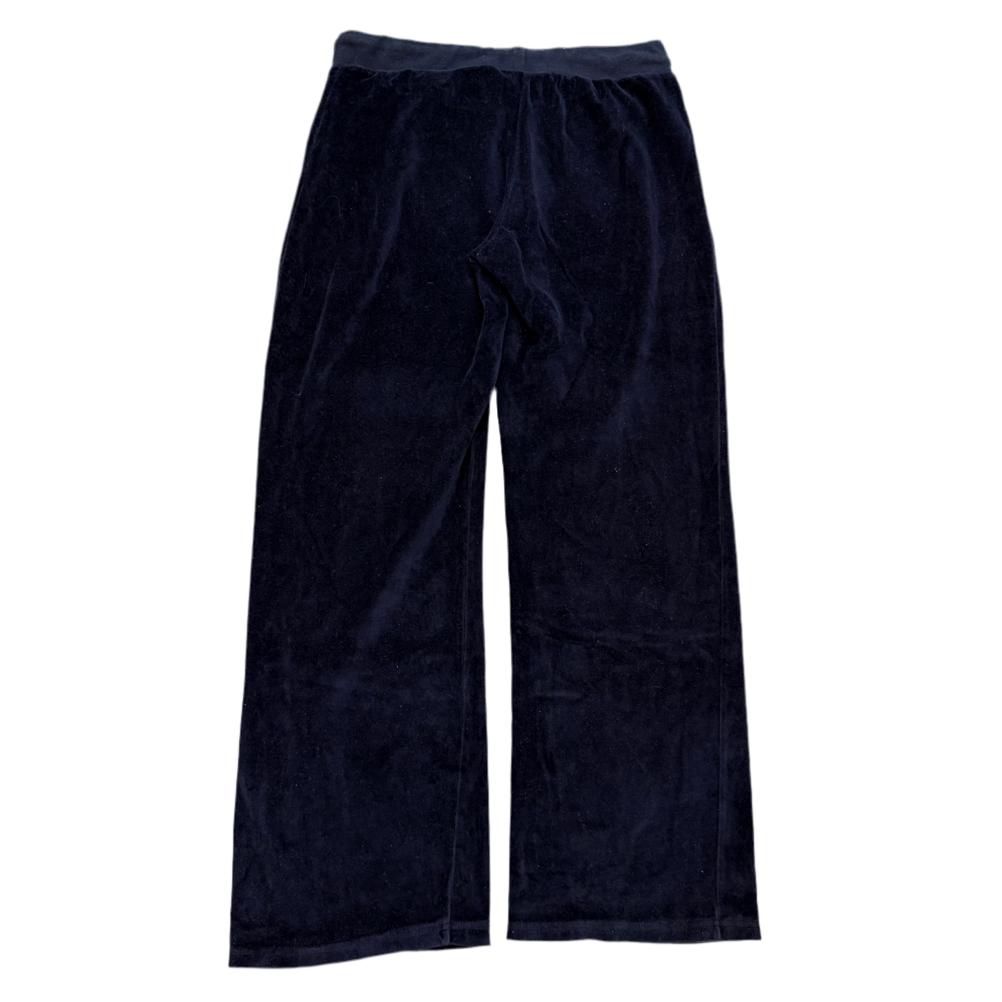 Navy Blue Velour Juicy Couture Flared Pants w/ Rare Juicy Design SIZE XL