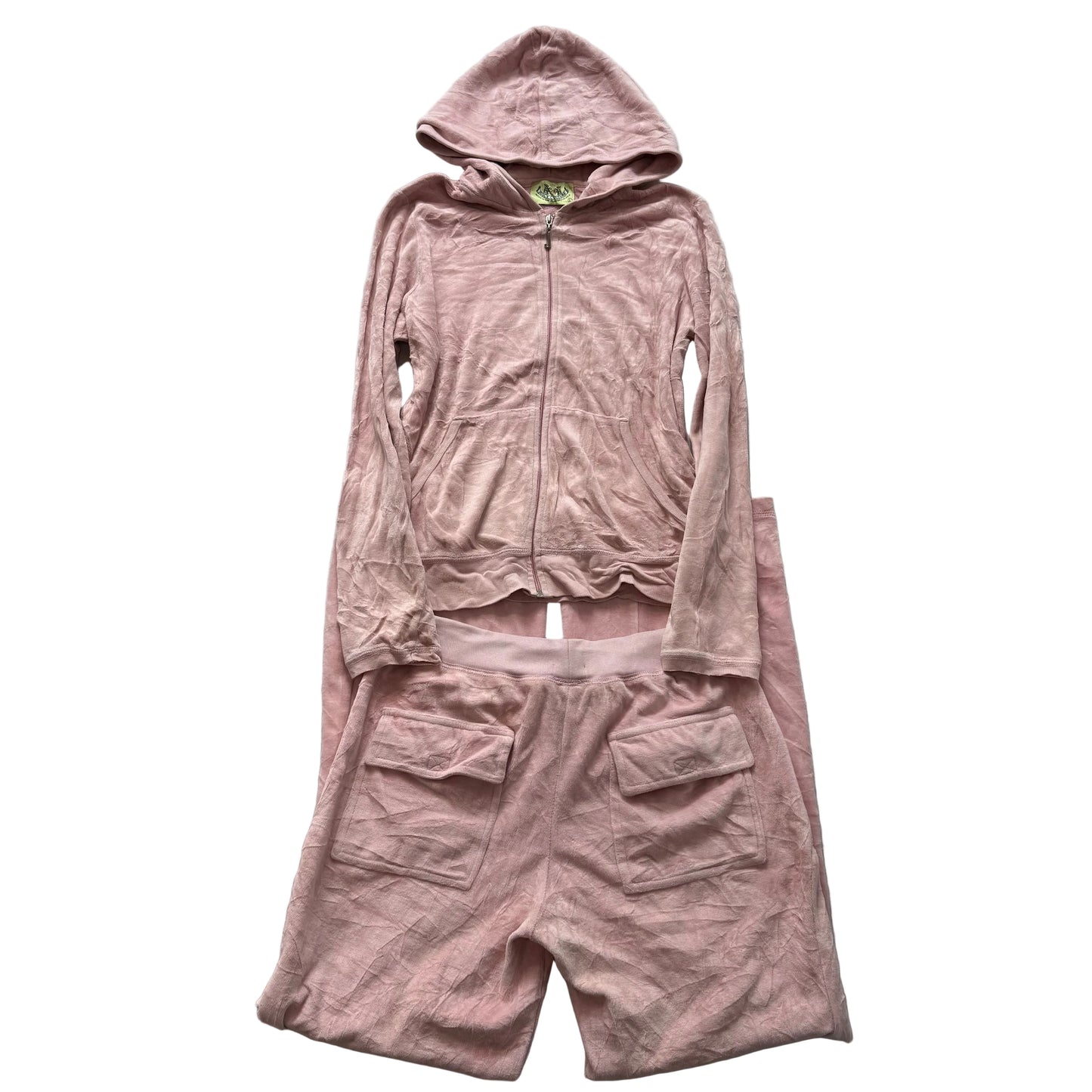 Juicy Couture Dusty Rose Velour Tracksuit Set Zip Up Hoodie & Flared Pant Size L