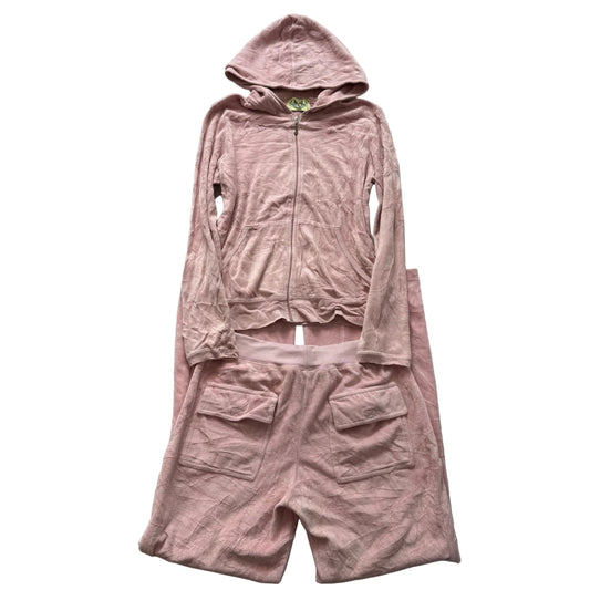 Juicy Couture Dusty Rose Velour Tracksuit Set Zip Up Hoodie & Flared Pant Size L