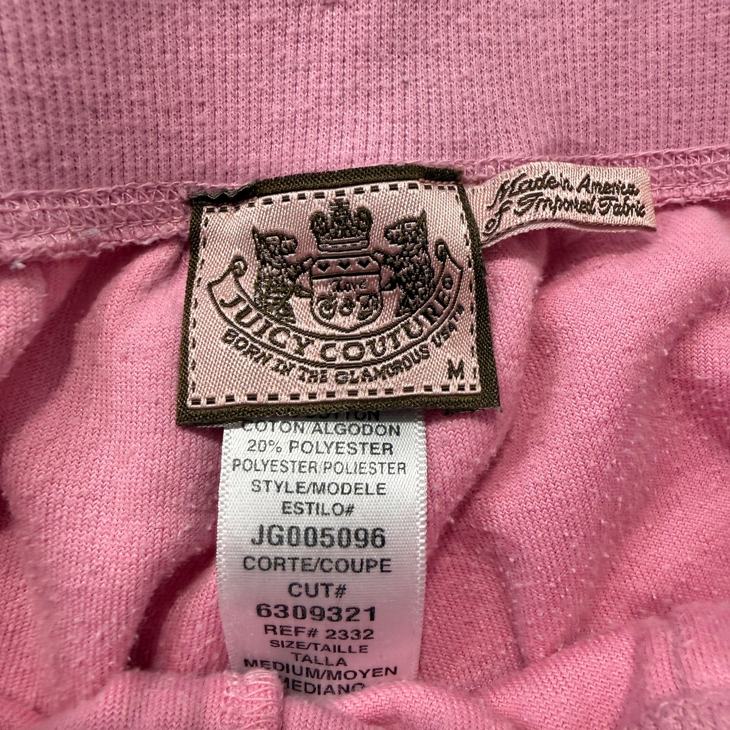Juicy Couture Women's Light Pink Velour Track Pants Drawstring Dog Logo Size M