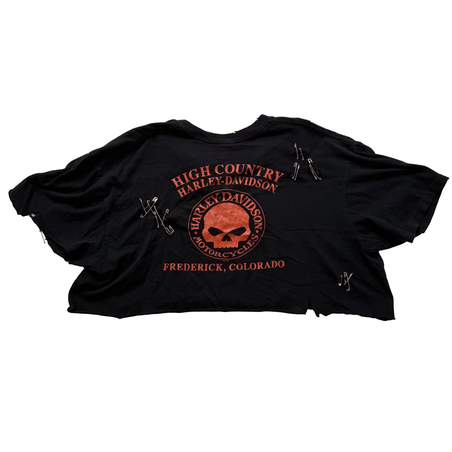 Harley-Davidson Women's Black Custom Cut-Off Cropped T-Shirt Graphic Tee Size L