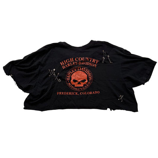 Harley-Davidson Women's Black Custom Cut-Off Cropped T-Shirt Graphic Tee Size L