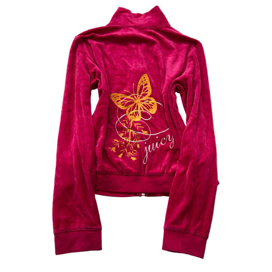 Juicy Couture Women's Hot Pink Velour Zip-Up Track Jacket Butterfly Graphic - XL