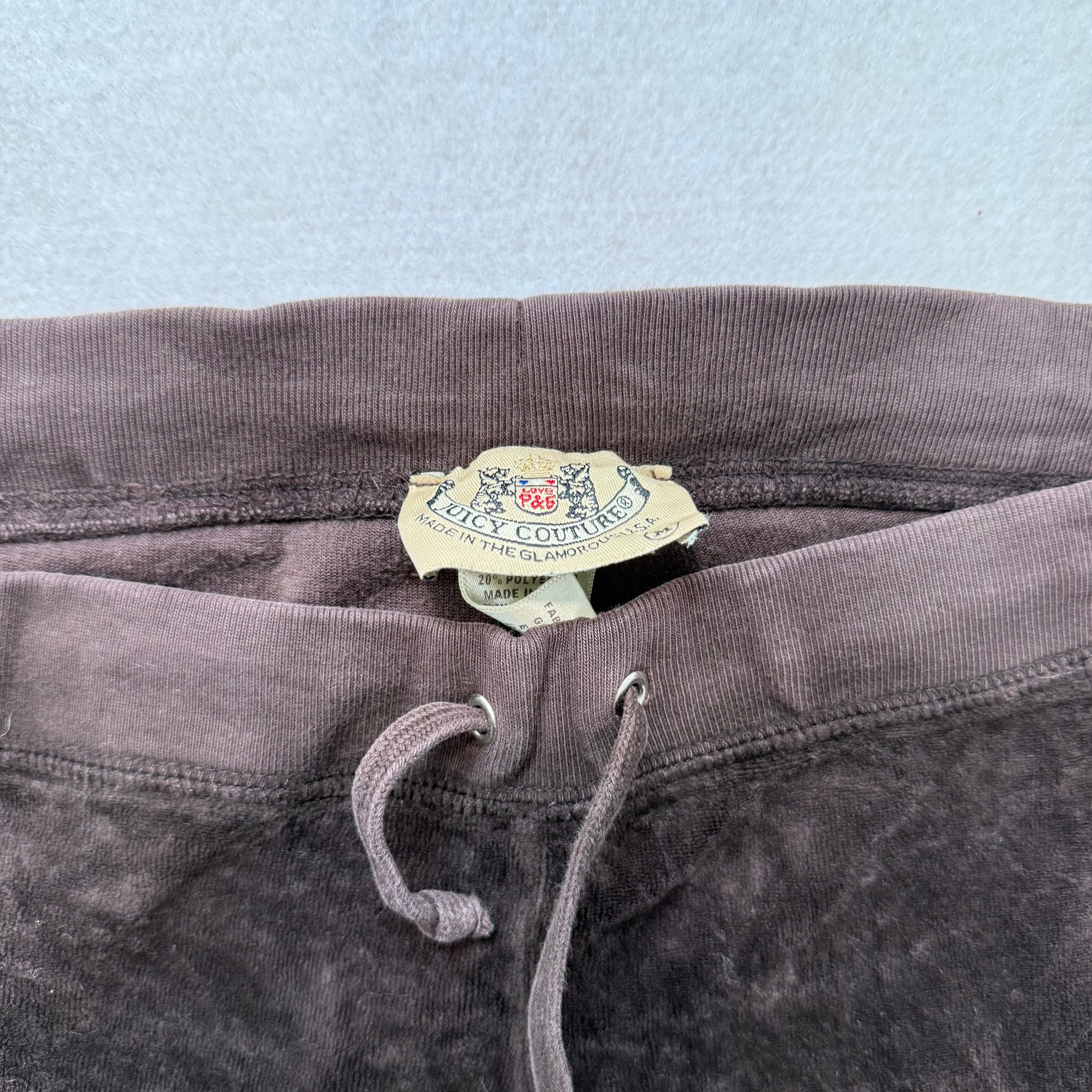 2003 Vintage Juicy Couture brown heart low rise rhinestone velour pants size M