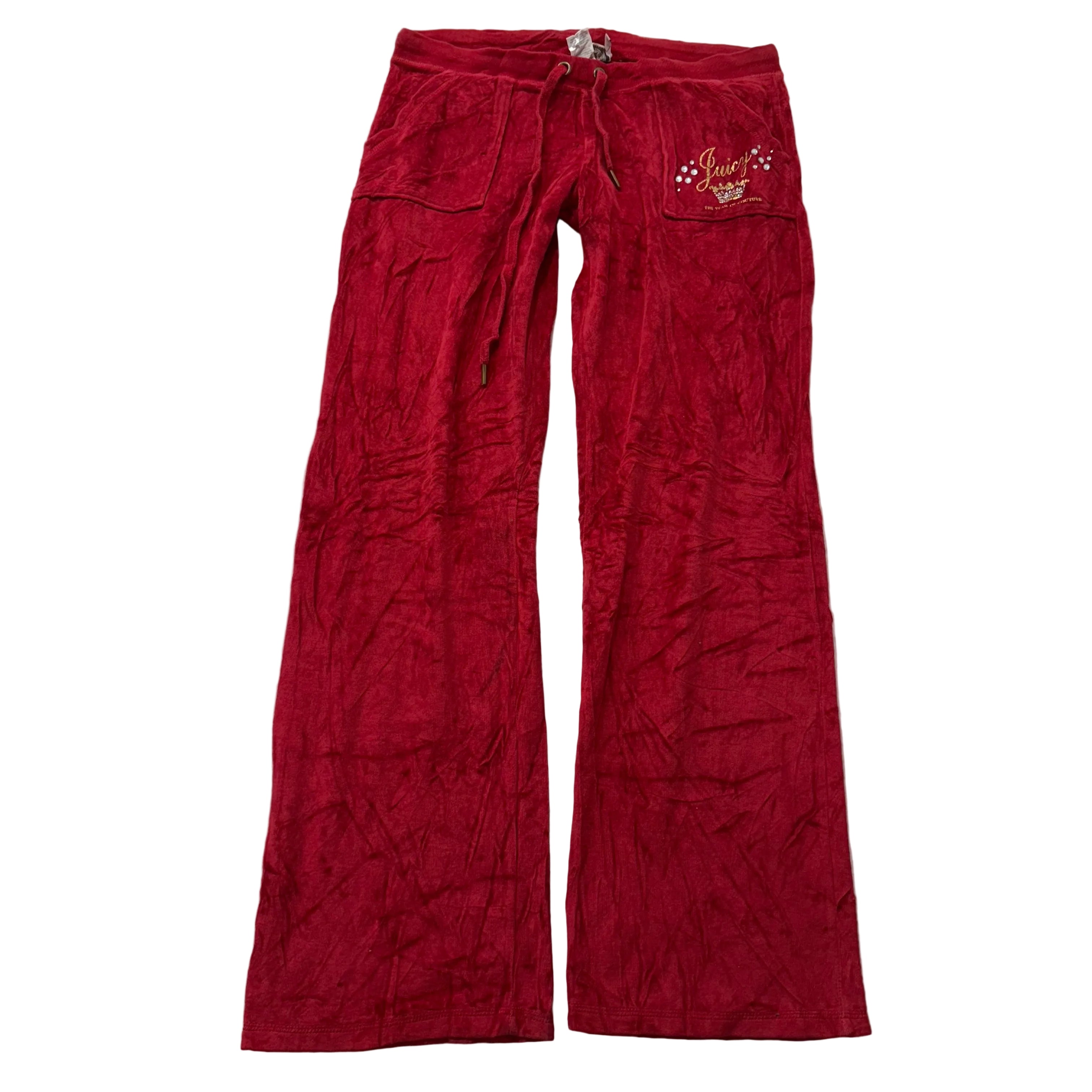Vintage Juicy Couture Womens Ruby Red Velour Flare Track Pant Snap Pocket Size L