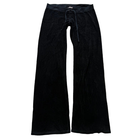 Juicy Couture Women's Black Velour Flared Track Pant Low Rise Loungewear Size M