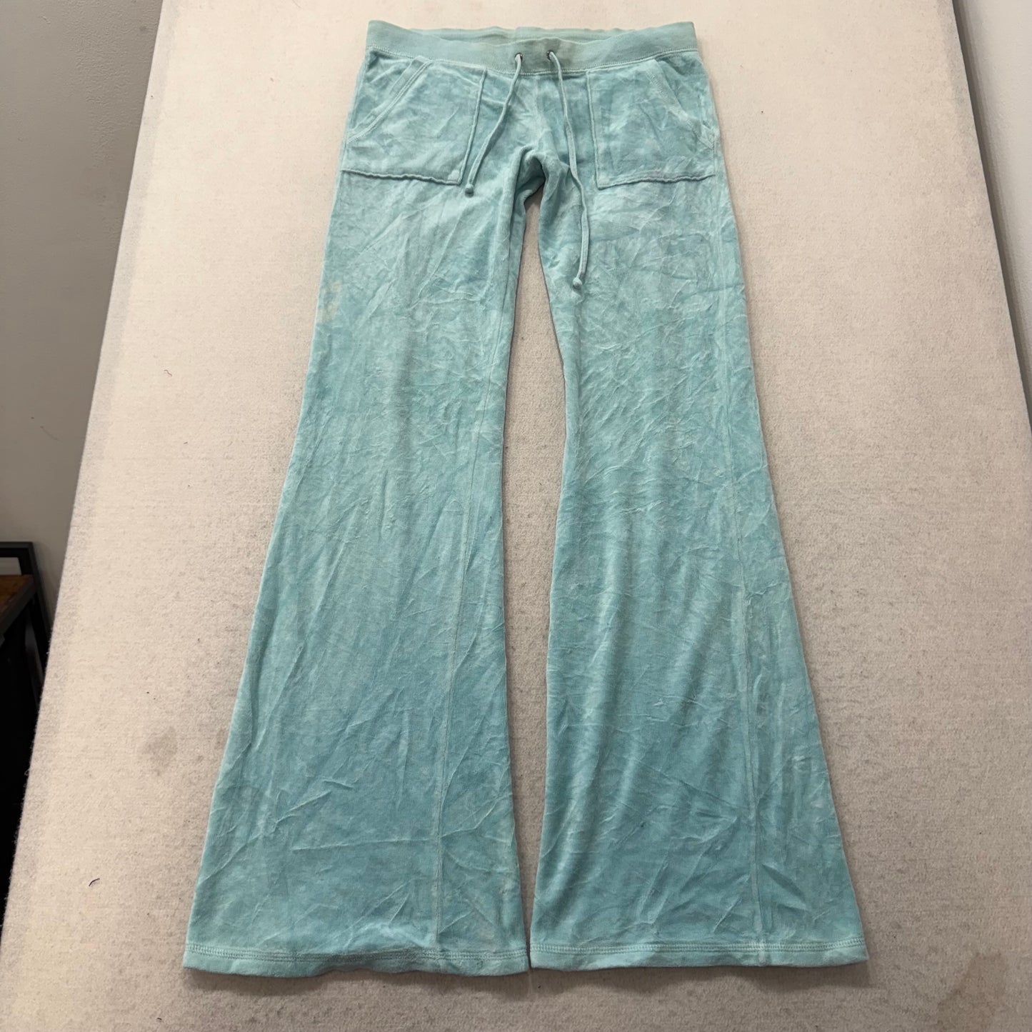 2003 Vintage Juicy Couture Women's Pale Turquoise Velour Flare Track Pant Size S