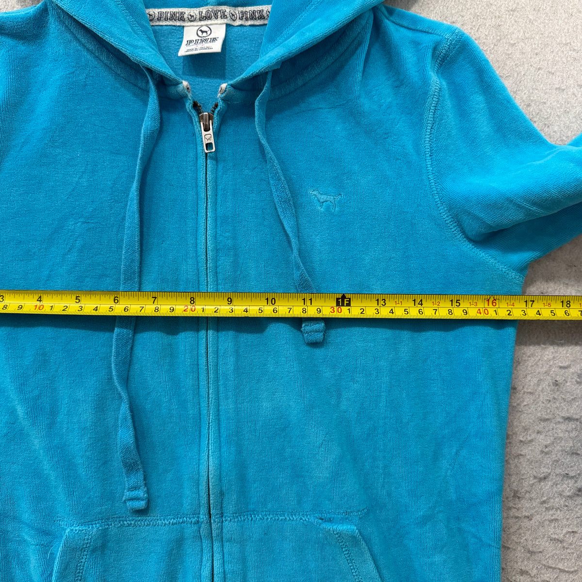 Victoria's Secret PINK Women's Bright Blue Velour Zip-Up Hoodie Pockets Size S