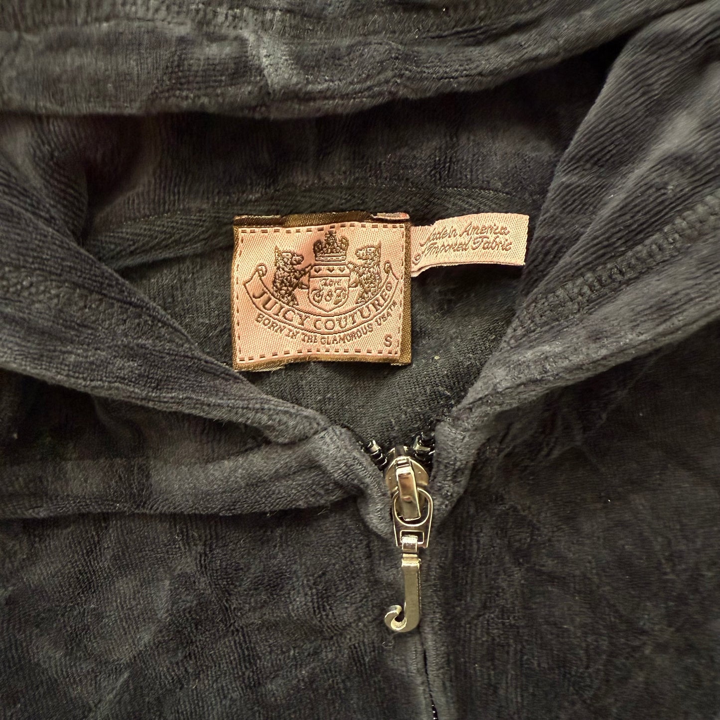 Vintage Juicy Couture “Scottie Dog” Women's Black Velour Full Zip Hoodie Size S