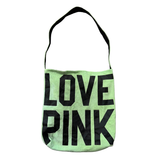 PINK Victoria's Secret Womens Green Velour Graphic Logo Classic Y2k Shoulder Bag