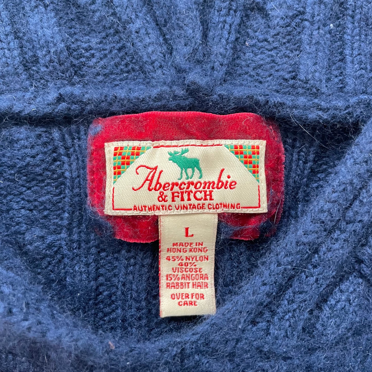 Vintage Abercrombie & Fitch Women's Navy Cable Knit Hoodie Sweater Pullover - L