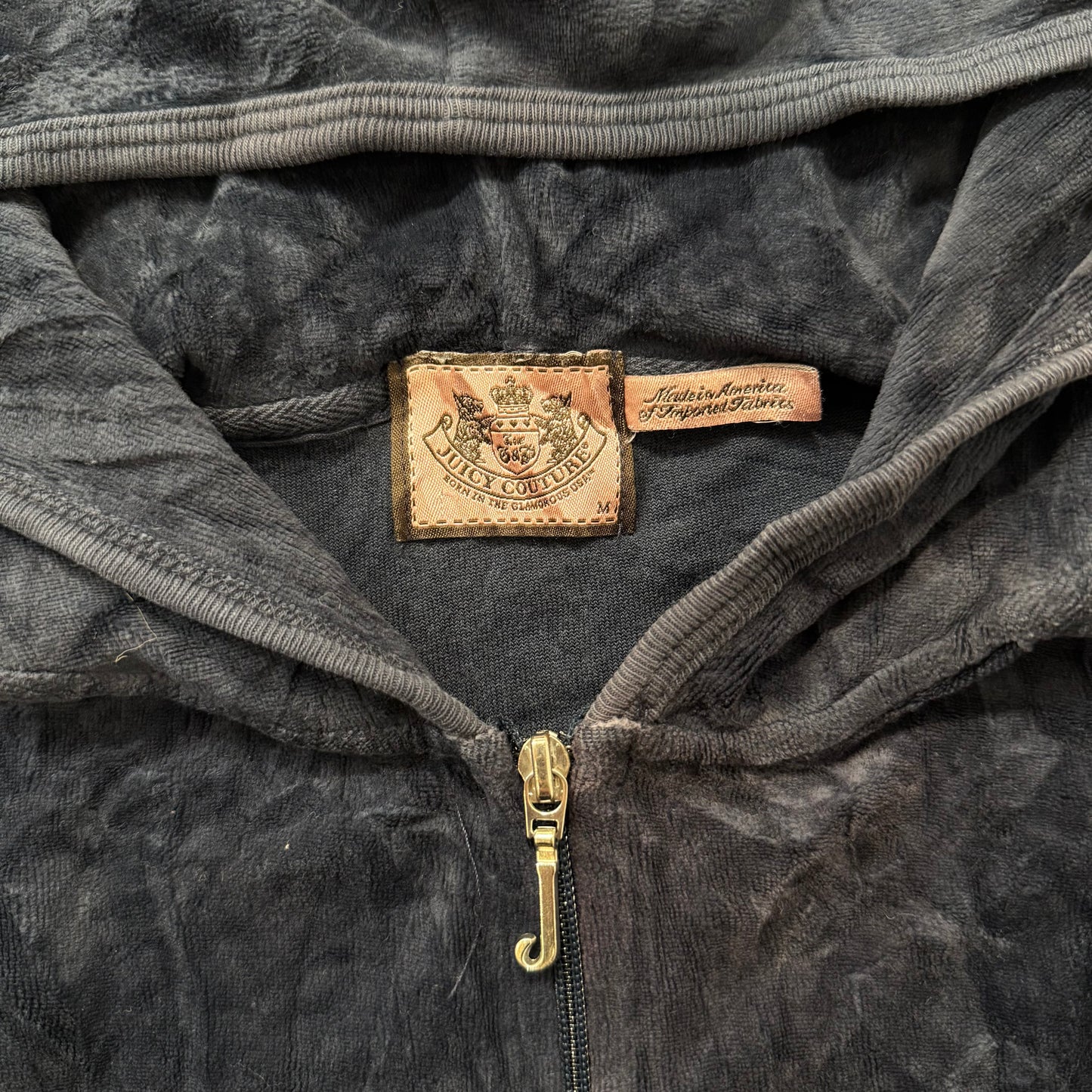 Juicy Couture “Scottie Dogs” Navy Velour Zip Up Hoodie Rhinestones Logo Size M