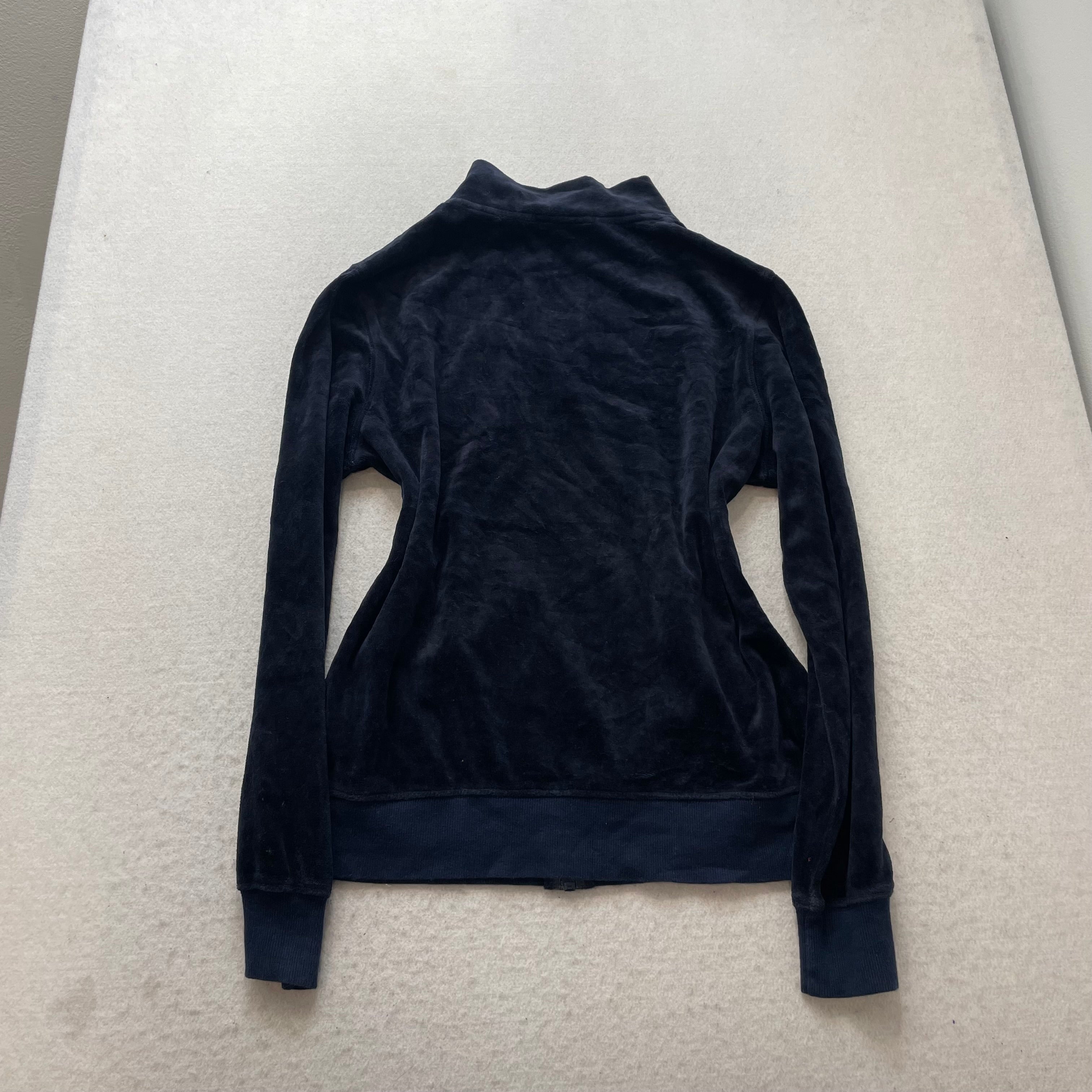 Vintage Juicy Couture Women's Navy Velour Zip-Up Track Jacket Pockets Y2K Size L