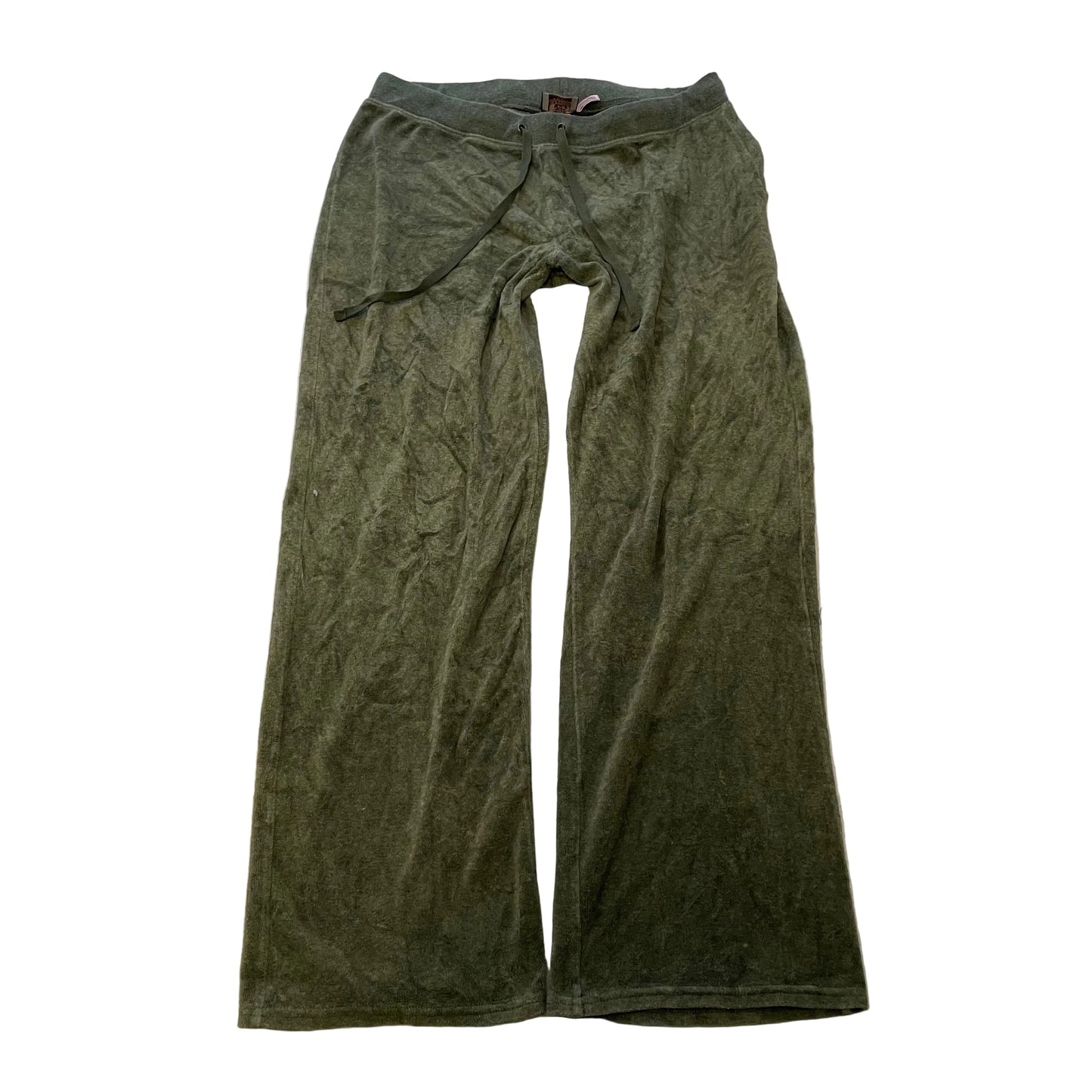 Vintage Juicy Couture Womens Olive Green Velour Flared Leg Track Pant Y2k Size L