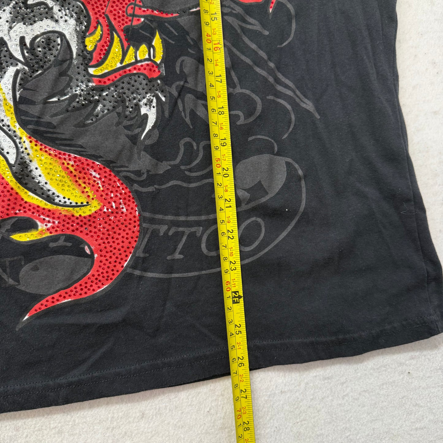 Ed Hardy Men's Black Cotton T-Shirt Panther with Flames Graphic Tee Size L