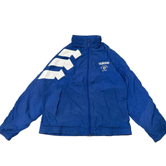 Vintage Adidas Men's Blue Windbreaker Track Jacket Trefoil Big Stripe Size M