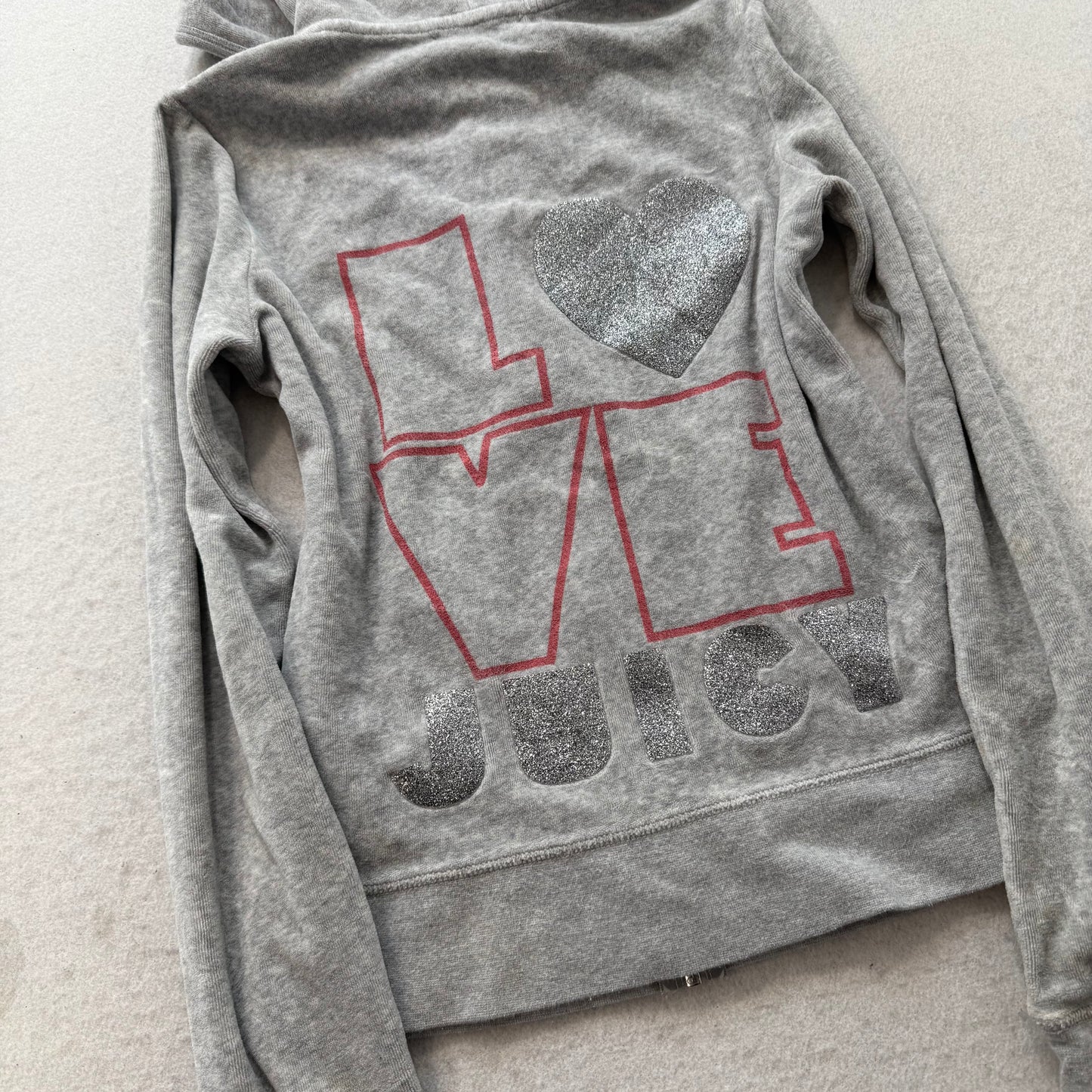 Juicy Couture Women's Heather Gray Velour Zip Up Hoodie Graphic Logo Y2K Size S