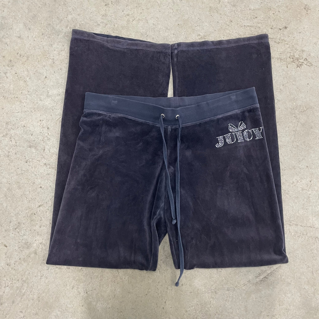 Vintage Juicy Couture Rhinestone Logo Navy Velour Pants Size L