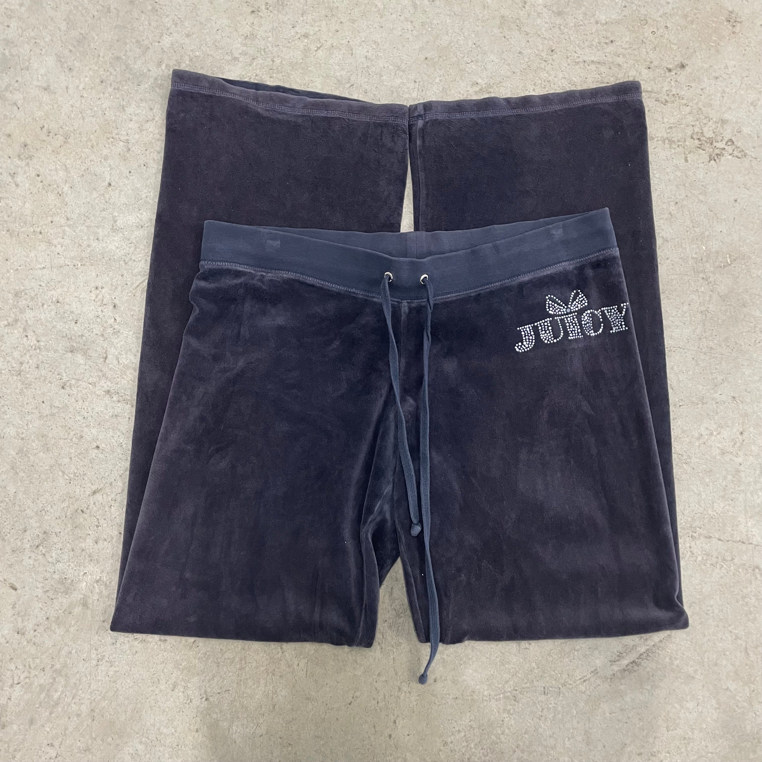 Vintage Juicy Couture Rhinestone Logo Navy Velour Pants Size L