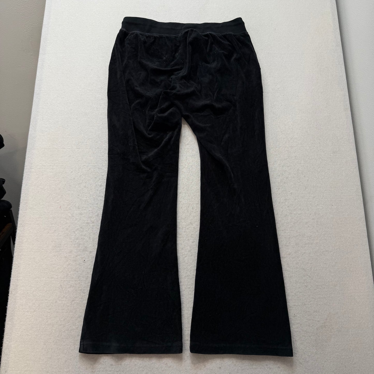 Juicy Couture Black Velour Tracksuit Set Zip Up Hoodie & Flared Pant Logo Size L