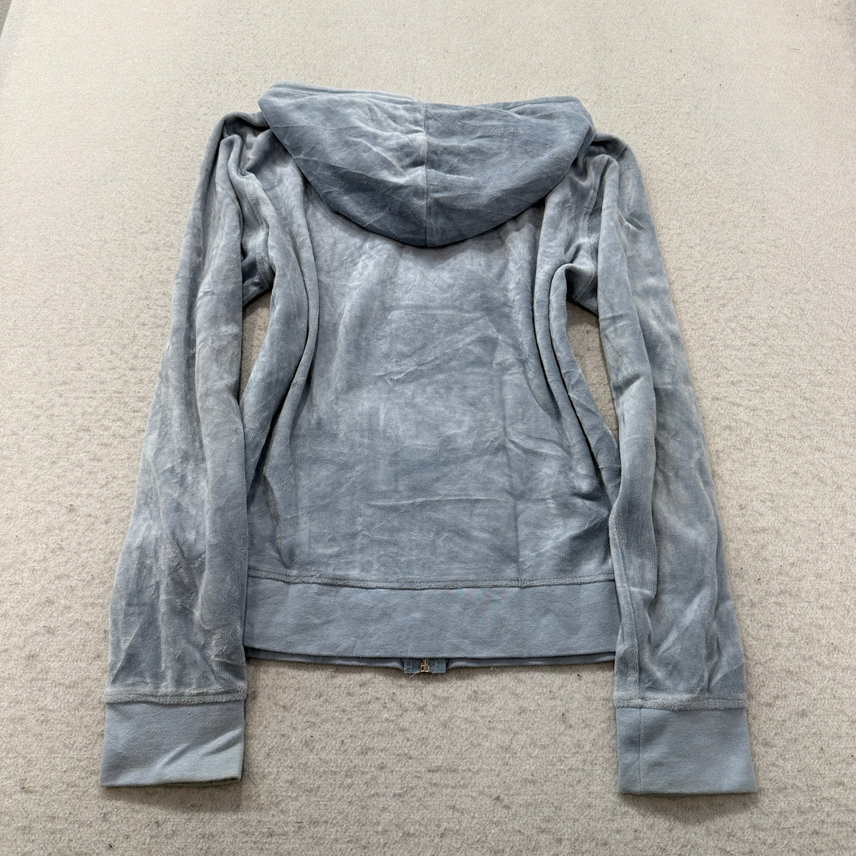 Juicy Couture Women's Grey Velour Zip-Up Hoodie Pockets Drawstring Y2K Size M