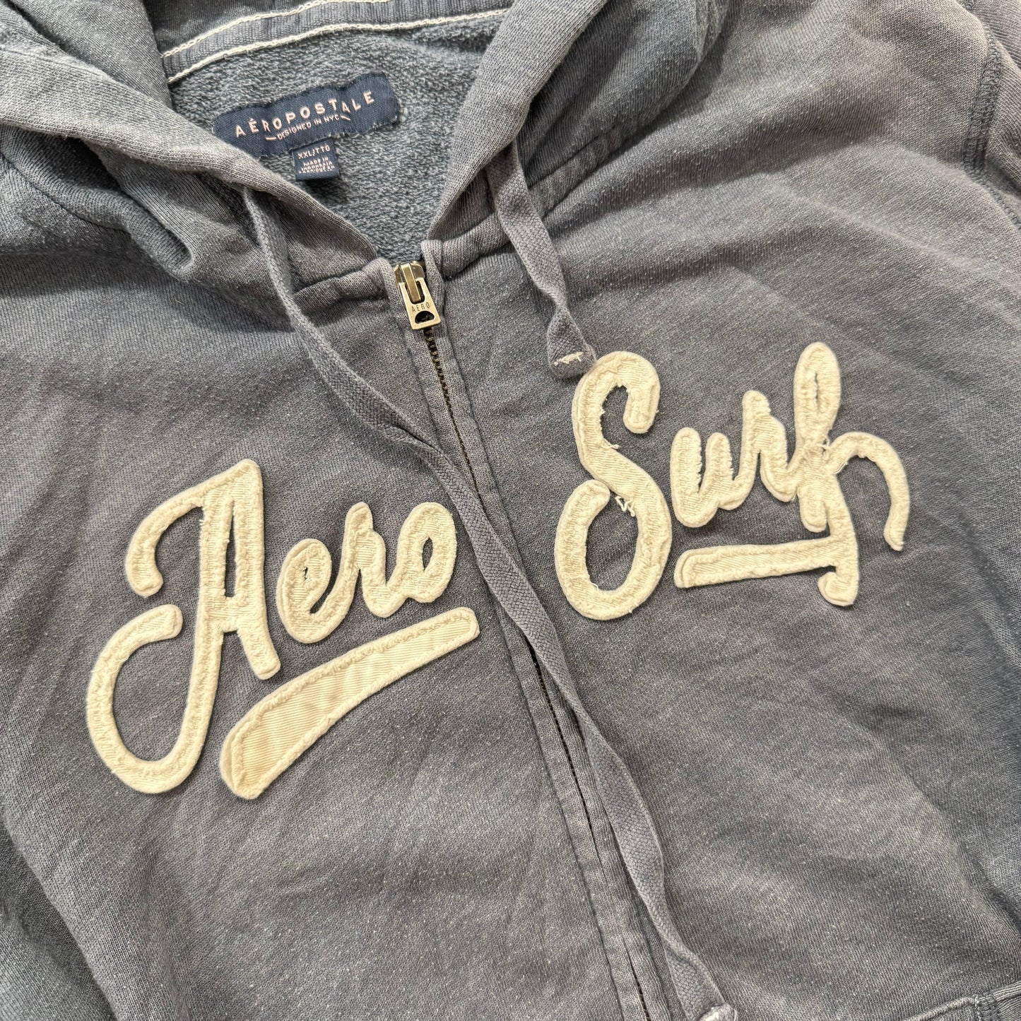 Aeropostale Women's Dusty Blue Full Zip Hoodie Split Kangaroo Pockets Size 2XL