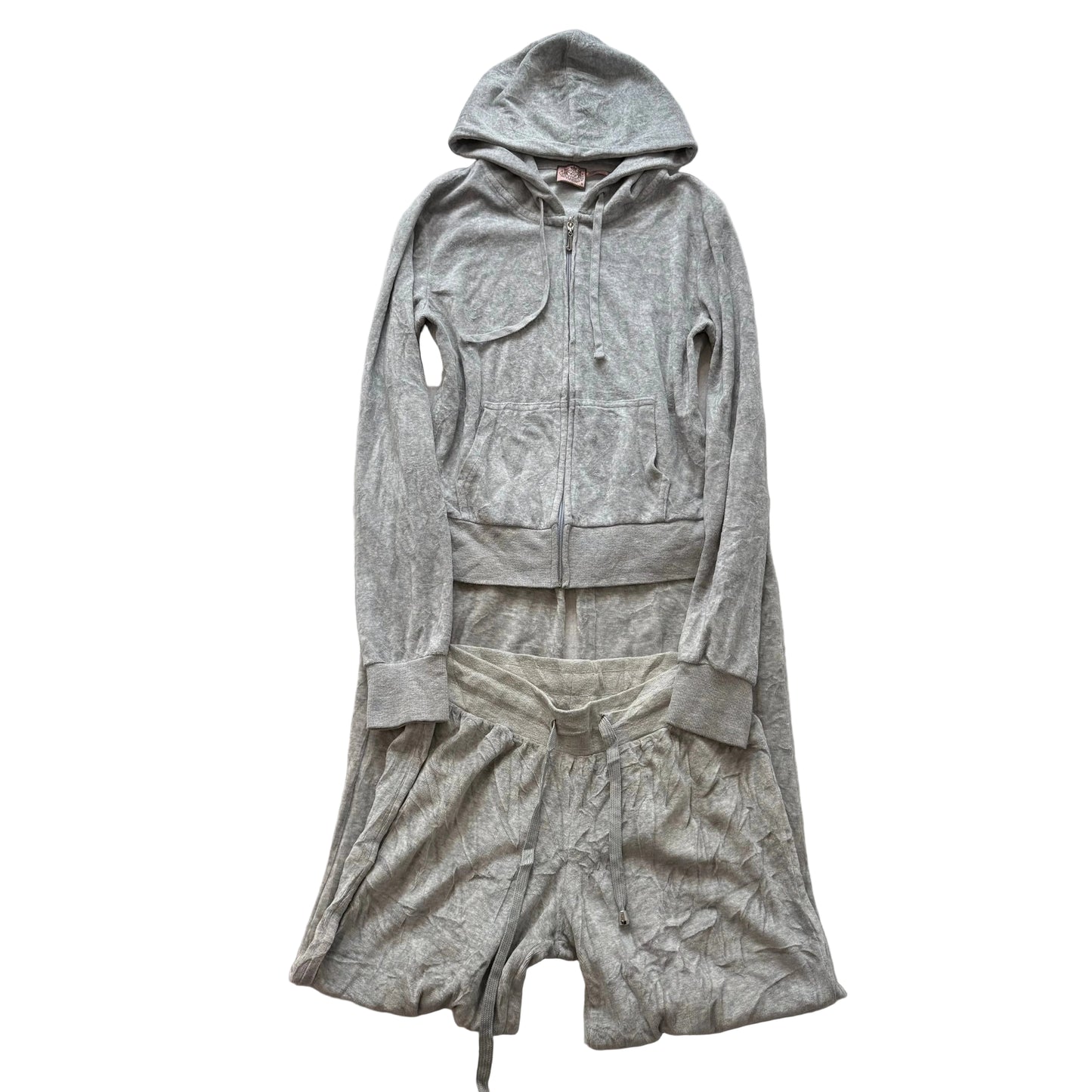 Juicy Couture Heather Gray Velour Tracksuit Set Zip Up Hoodie & Wide Pant Size M