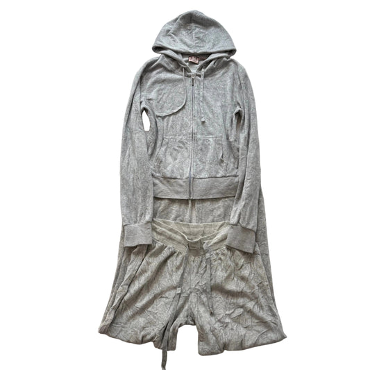 Juicy Couture Heather Gray Velour Tracksuit Set Zip Up Hoodie & Wide Pant Size M