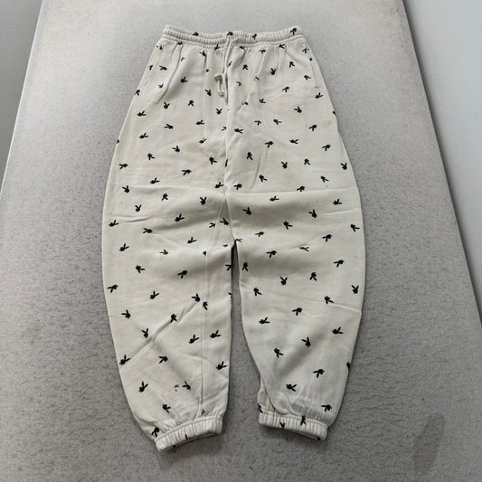 Playboy by PacSun Bunny Print Sweatpants White Fleece Jogger Cuffed Size M photo 1