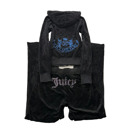 Juicy Couture Scottie Dogs Women's Black Velour Tracksuit Set Hoodie & Pant - M