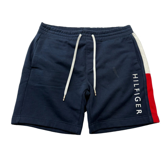 Tommy Hilfiger Mens Navy Blue Fleece Sweat Shorts Drawstring Pockets Logo Size L