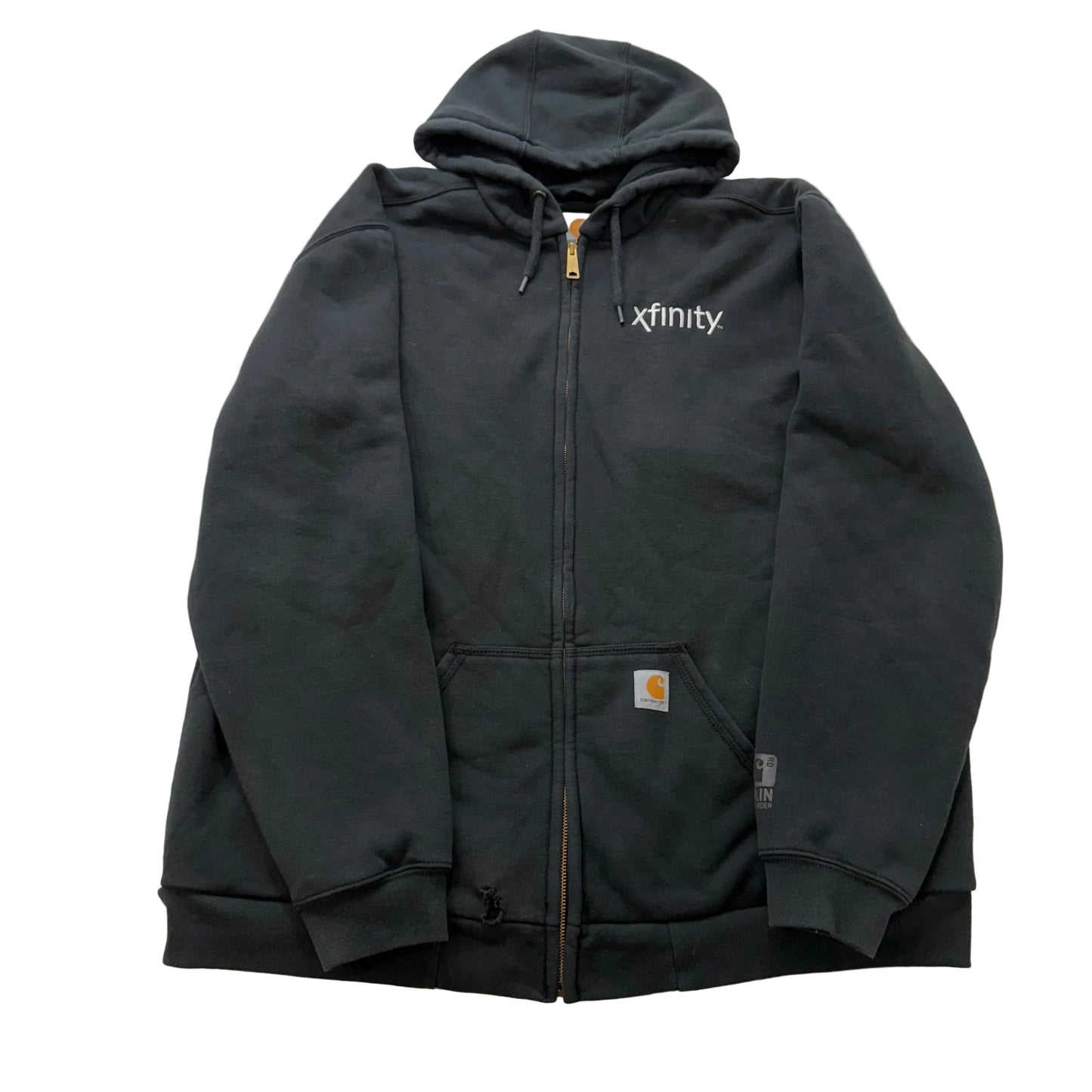 Carhartt Men's Black Cotton Full Zip Hoodie Split Kangaroo Pockets Logo Size XL