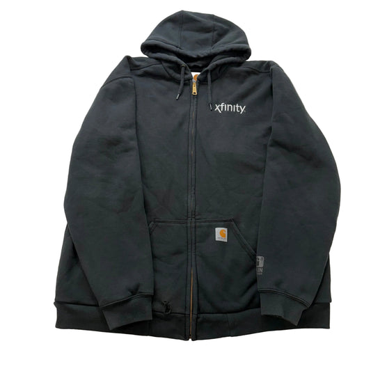 Carhartt Men's Black Cotton Full Zip Hoodie Split Kangaroo Pockets Logo Size XL