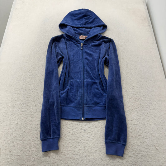 Juicy Couture Scottie Dogs Women's Dark Blue Velour Zip-Up Hoodie Pockets Size M