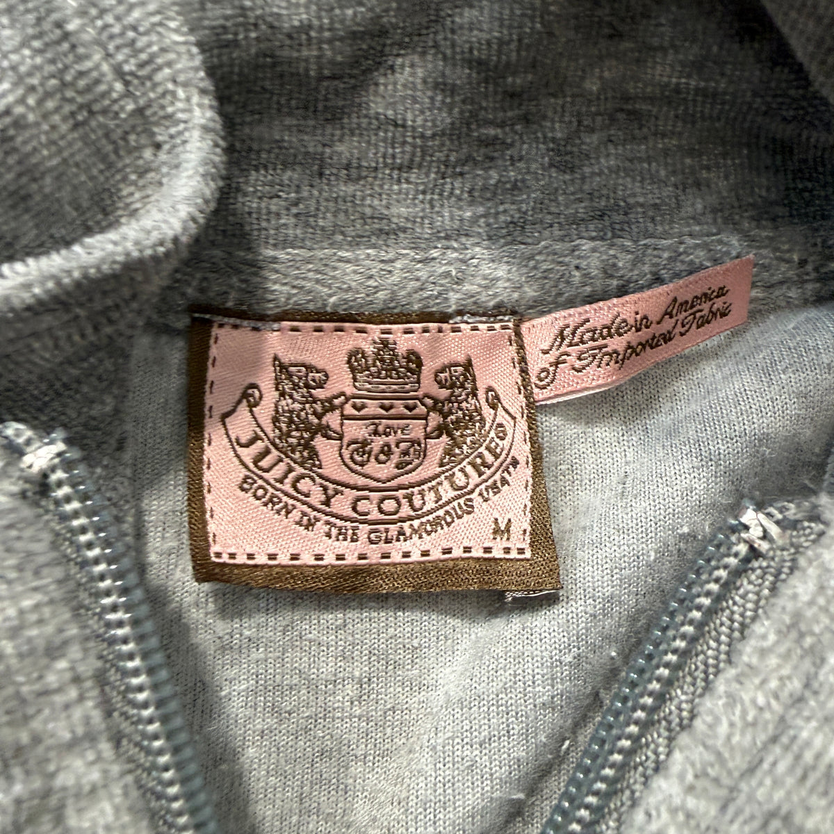 Juicy Couture Women's Gray Velour Zip-Up Track Jacket Loungewear Pockets Size M