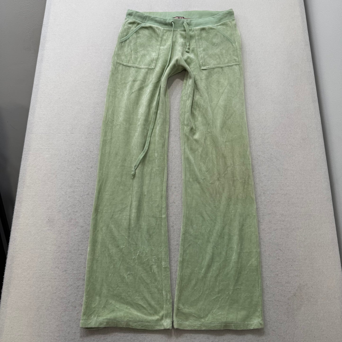 Vintage Juicy Couture Light Green Velour Flared Track Pant Drawstring Y2k Size L