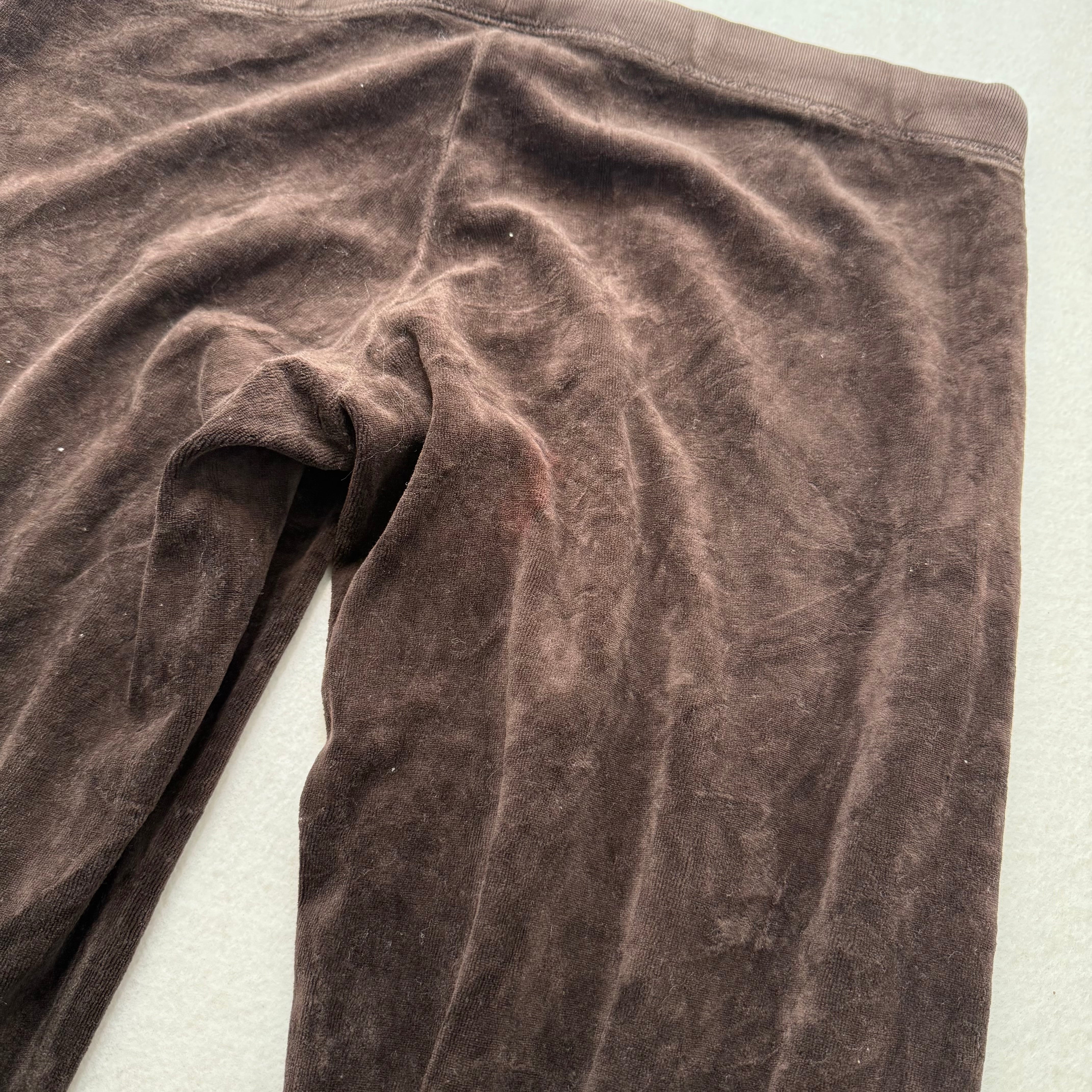 2003 Vintage Juicy Couture brown heart low rise rhinestone velour pants size M