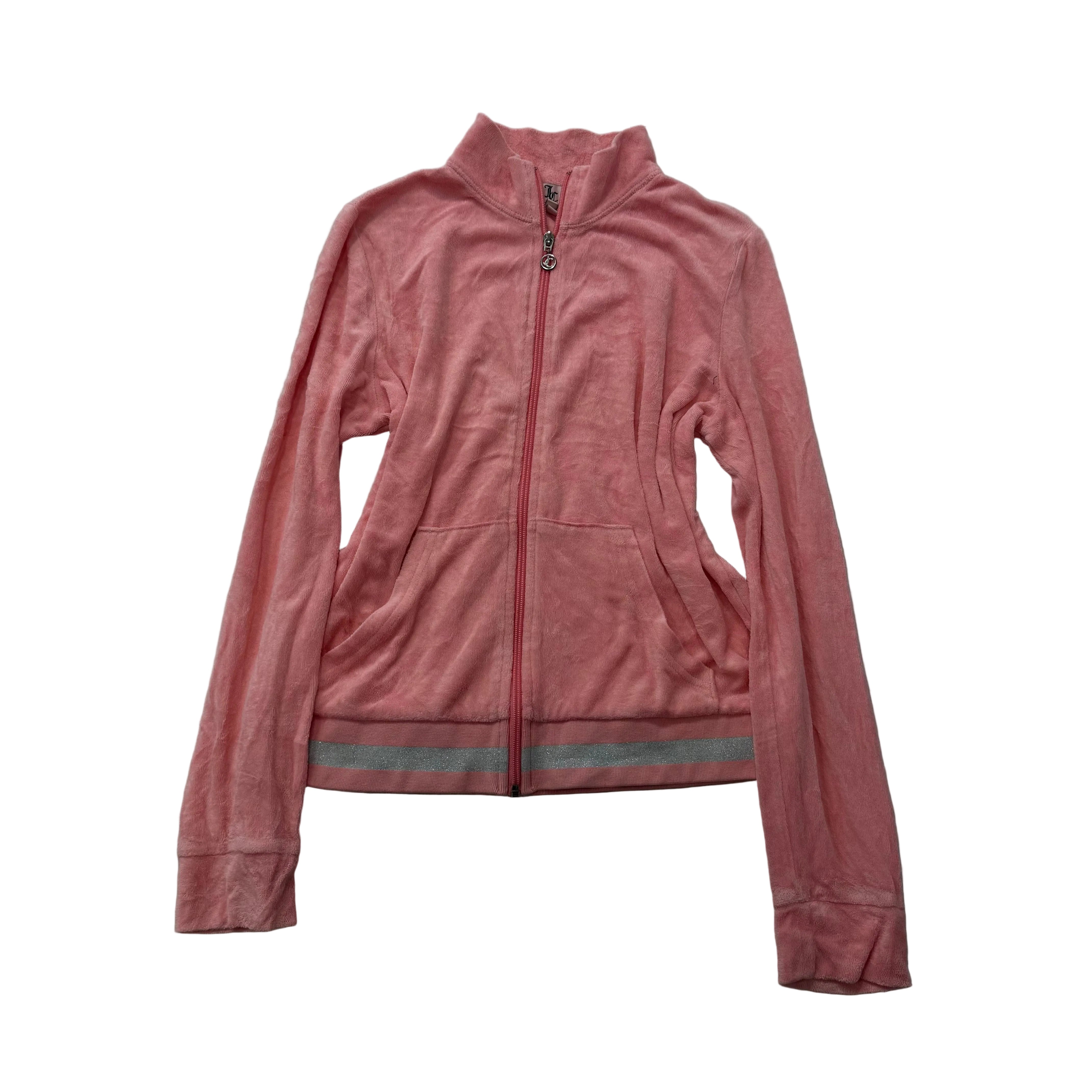 Juicy Couture Women's Pink Terry Cloth Zip-Up Track Jacket Pockets Casual Size L