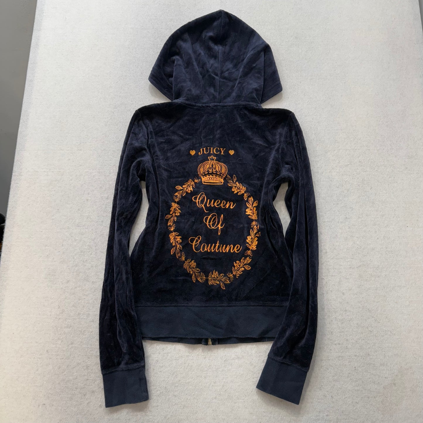 Juicy Couture Navy Blue Velour Tracksuit Set Zip Up Hoodie & Pant Graphic Size S