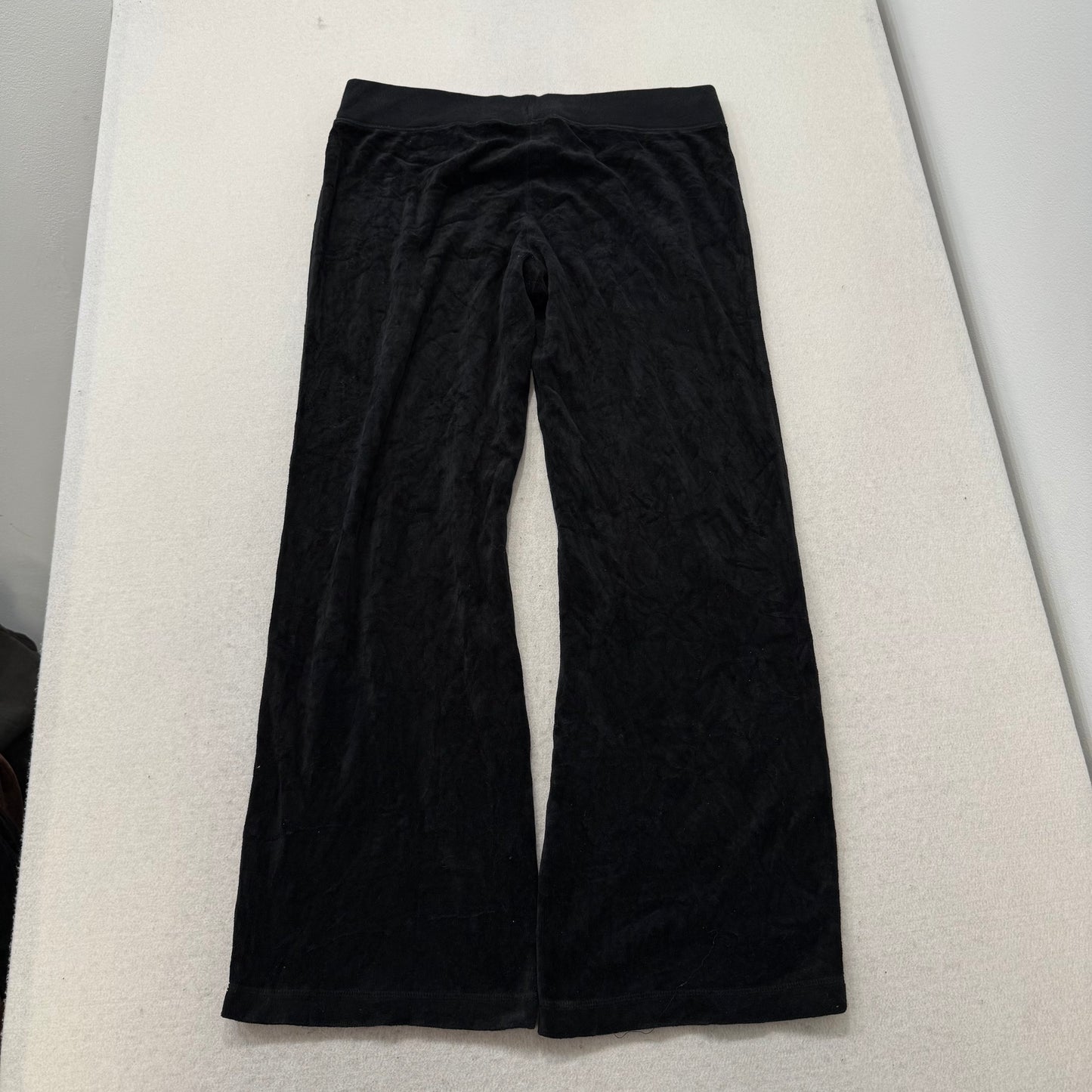 Vintage Juicy Couture Women's Black Velour Flared Wide Leg Track Pant Y2K Size L
