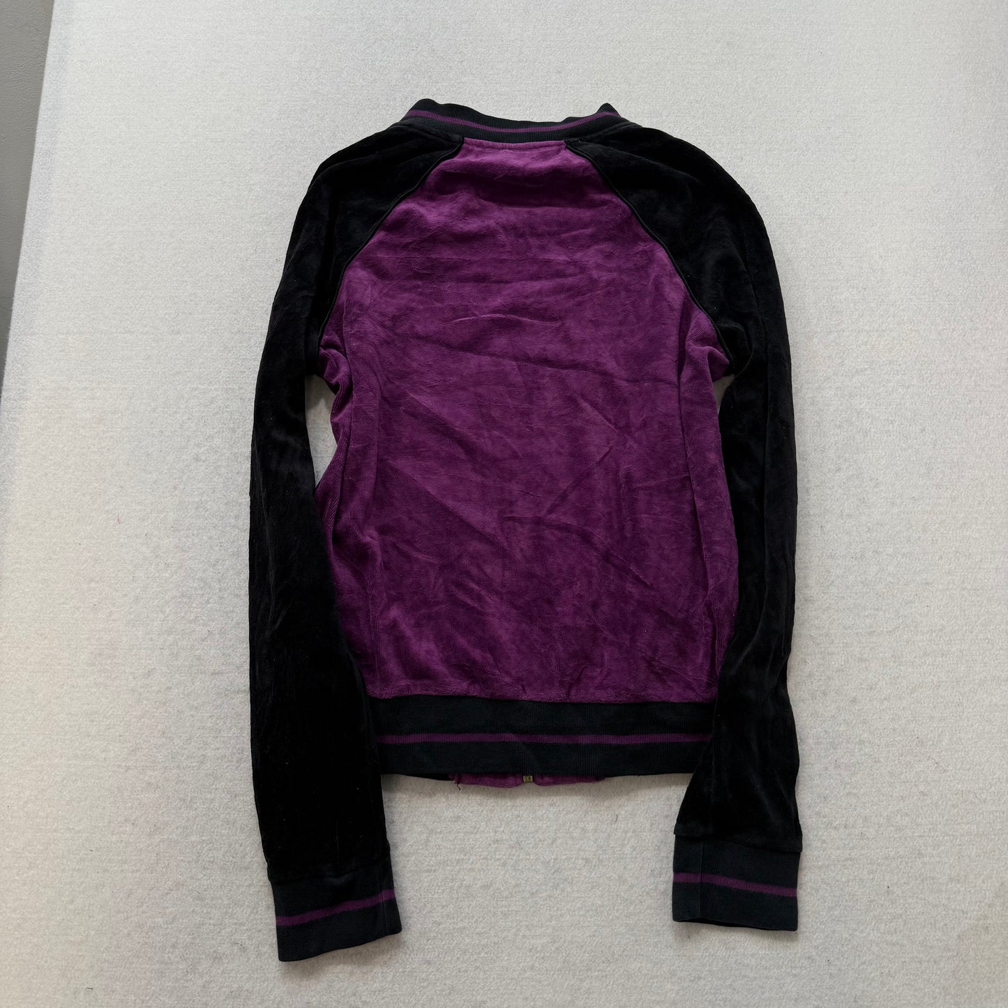 Juicy Couture Plum Black Velour Tracksuit Set Zip Up Hoodie & Flared Pant Size S