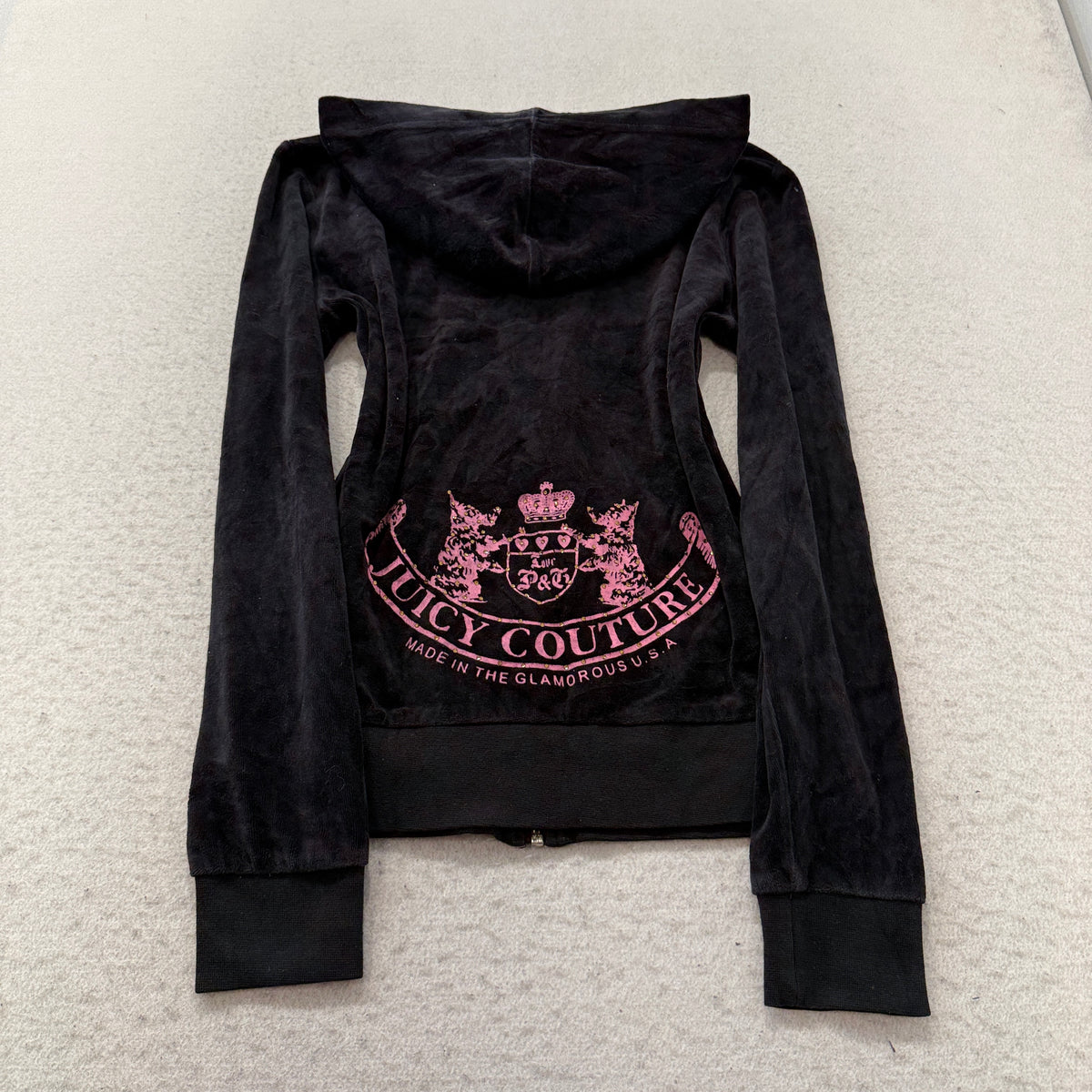 Juicy Couture Scottie Dogs Women Black Velour Tracksuit Set Hoodie & Pant Size M