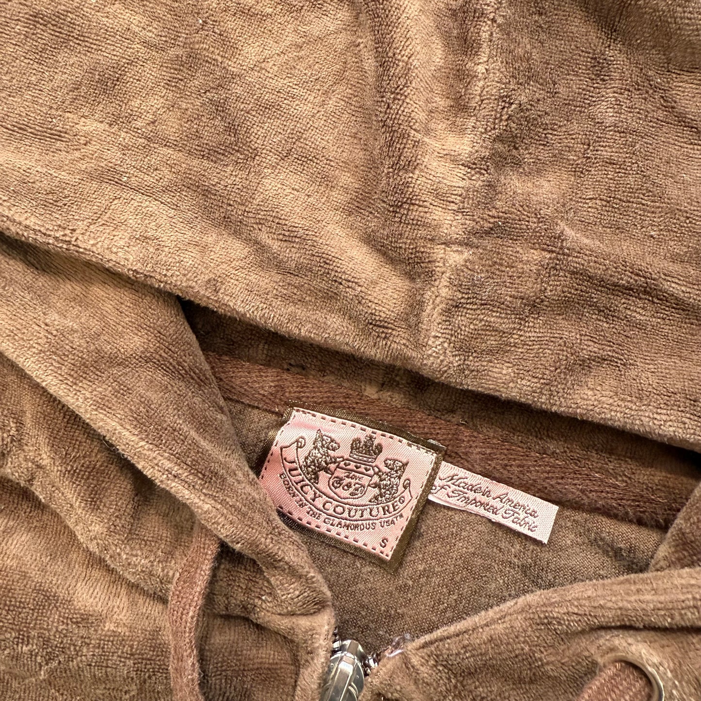 Vintage Juicy Couture Women's Brown Velour Full Zip Hoodie Loungewear Y2K Size S