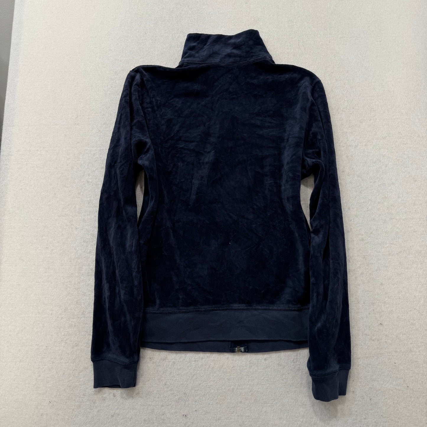 Juicy Couture Navy Velour Tracksuit Set Zip-Up Hoodie & Flared Pant Logo Size S