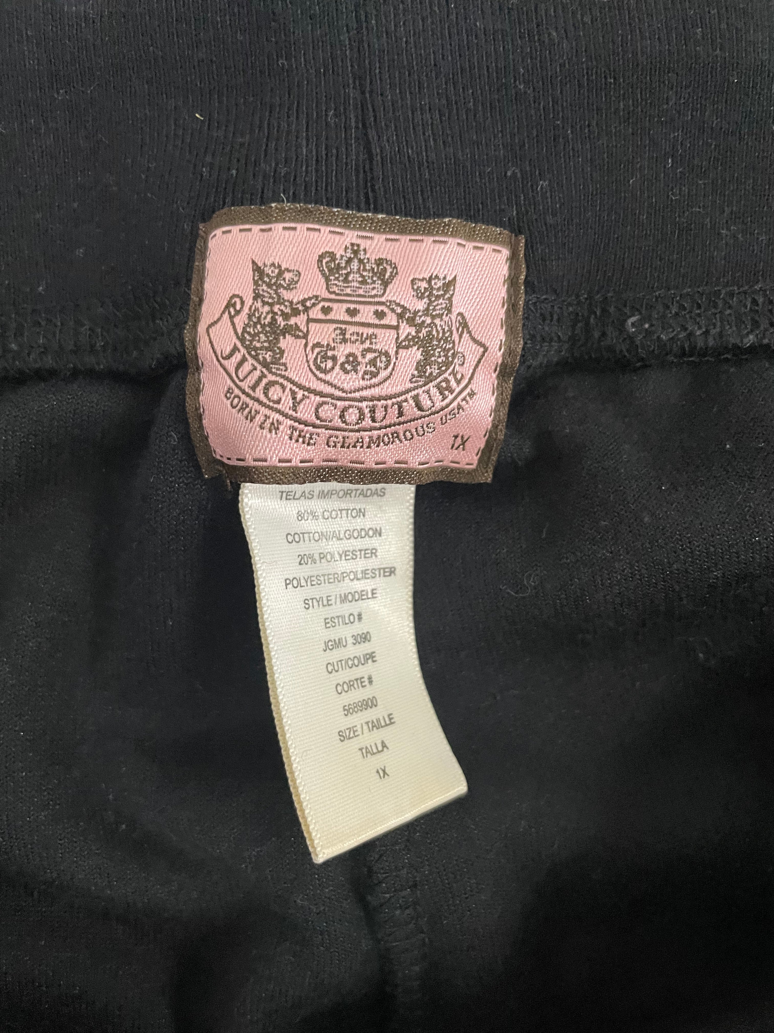 Vintage Juicy Couture “I ♥ Juicy” Rhinestone Black Velour Flared Pants Size 1X