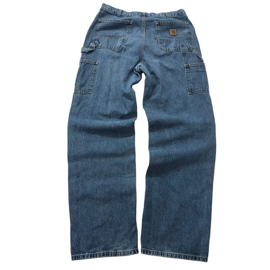 Carhartt Men's Blue Denim Straight Leg Carpenter Jeans Utility Pockets Size 34