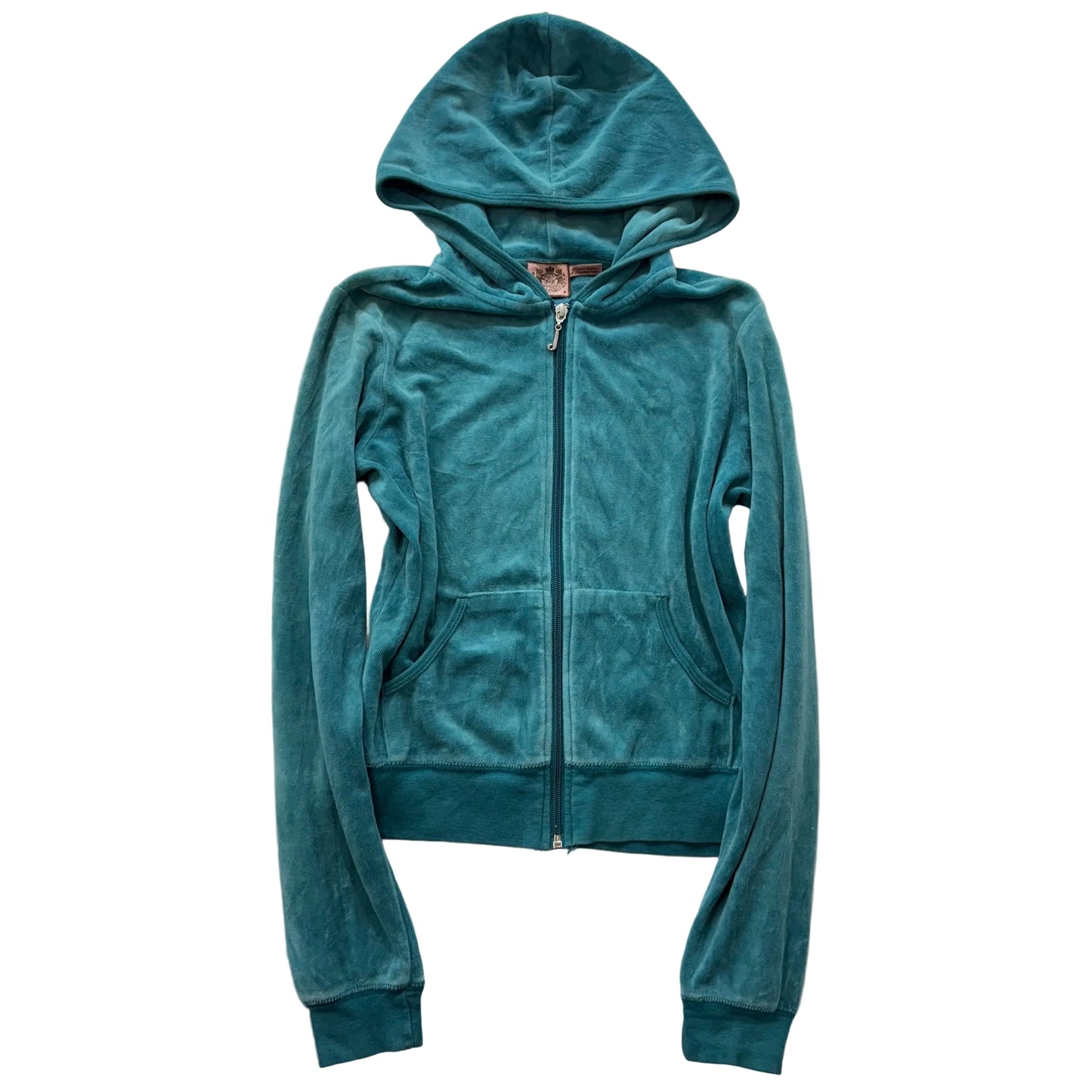 Juicy Couture Women's Teal Velour Full Zip Hoodie Ribbed Cuffs Loungewear Size M