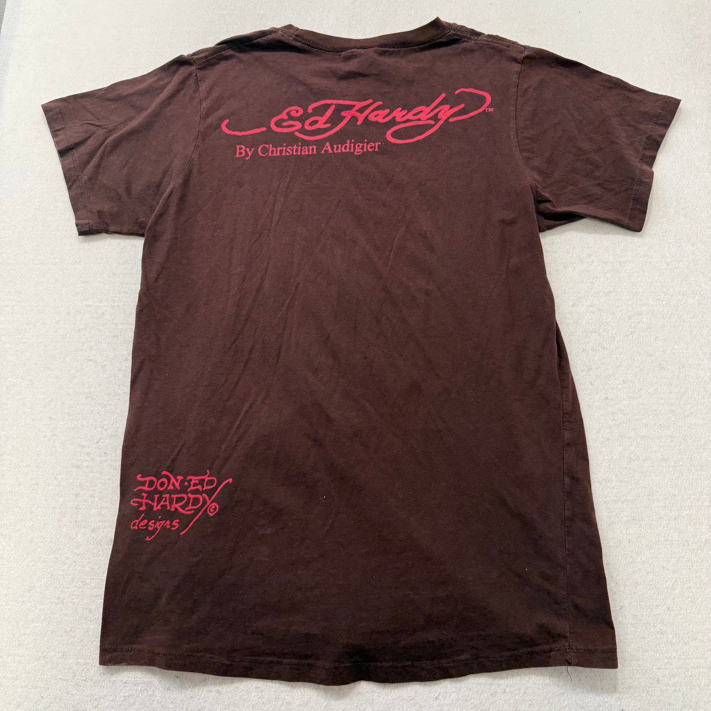 Ed Hardy by Christian Audigier Men's Brown Cotton T-Shirt Graphic Tee Size M